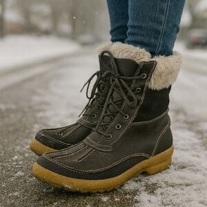 Merrell Black Performance Winter Boots with Faux Fur Lining - Size 7.5